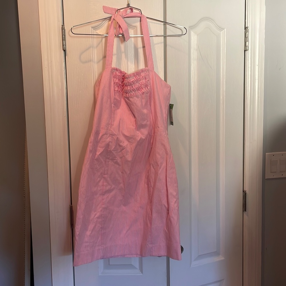 NWT Lily Pulitzer Sz 10 tie halter striped pink and white dress